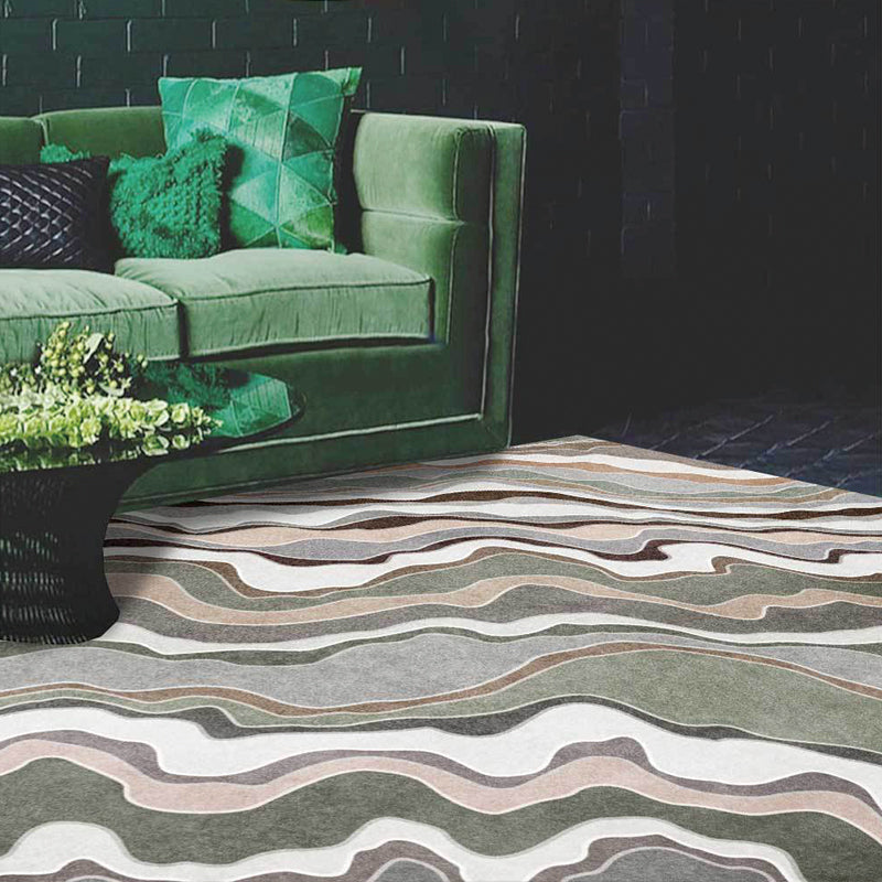 Simple Swirl Stripe Pattern Rug Green Casual Rug Polyester Machine Washable Non-Slip Area Rug for Bedroom Clearhalo 'Area Rug' 'Modern' 'Rugs' Rug' 1596449
