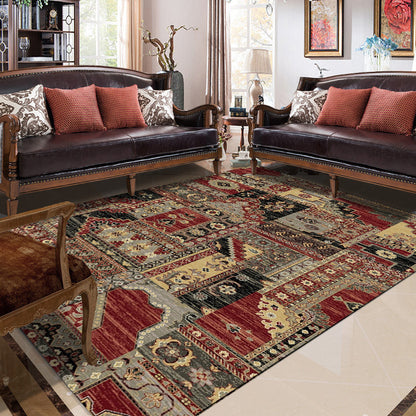 Red and Brown Bedroom Rug Southwestern Geometry Floral Pattern Area Rug Polyester Non-Slip Carpet Red Clearhalo 'Area Rug' 'Rugs' 'Southwestern' Rug' 1596472