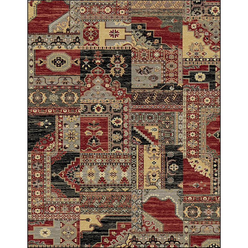 Red and Brown Bedroom Rug Southwestern Geometry Floral Pattern Area Rug Polyester Non-Slip Carpet Clearhalo 'Area Rug' 'Rugs' 'Southwestern' Rug' 1596474