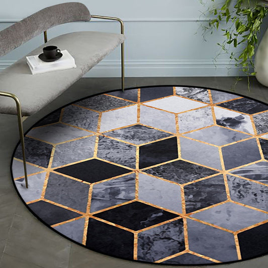 Grey Bedroom Rug Modern Geometric Diamond Pattern Area Rug Polyester Pet Friendly Washable Carpet Black