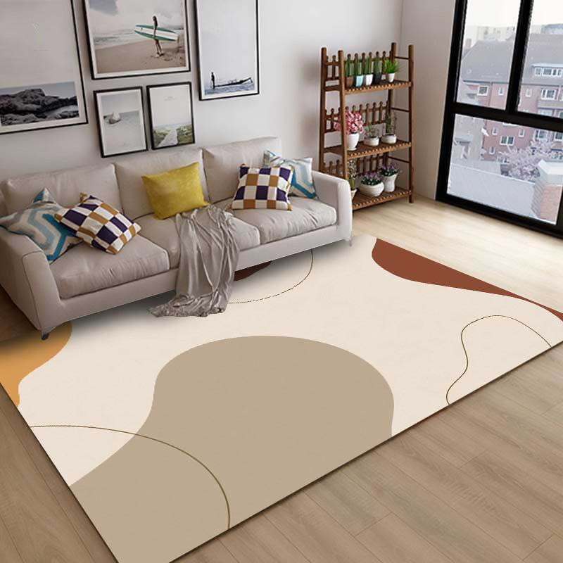 Simple Novelty Rug in Ivory Colorblock Lines Pattern Rug Polyester Machine Washable Carpet for Home Decoration Beige Clearhalo 'Area Rug' 'Rug' 1596520