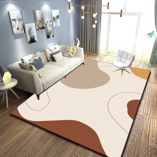 Simple Novelty Rug in Ivory Colorblock Lines Pattern Rug Polyester Machine Washable Carpet for Home Decoration