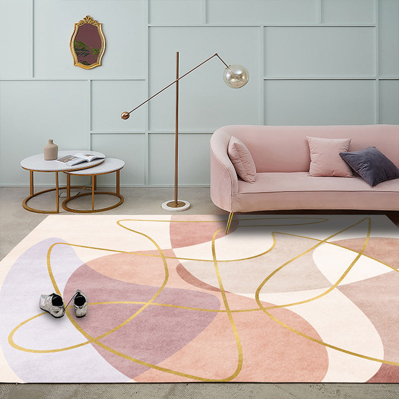 Scandinavian Novelty Rug in Pink Colorblock Line Pattern Rug Polyester Machine Washable Carpet for Home Decoration Pink Clearhalo 'Area Rug' 'Rug' 1596536