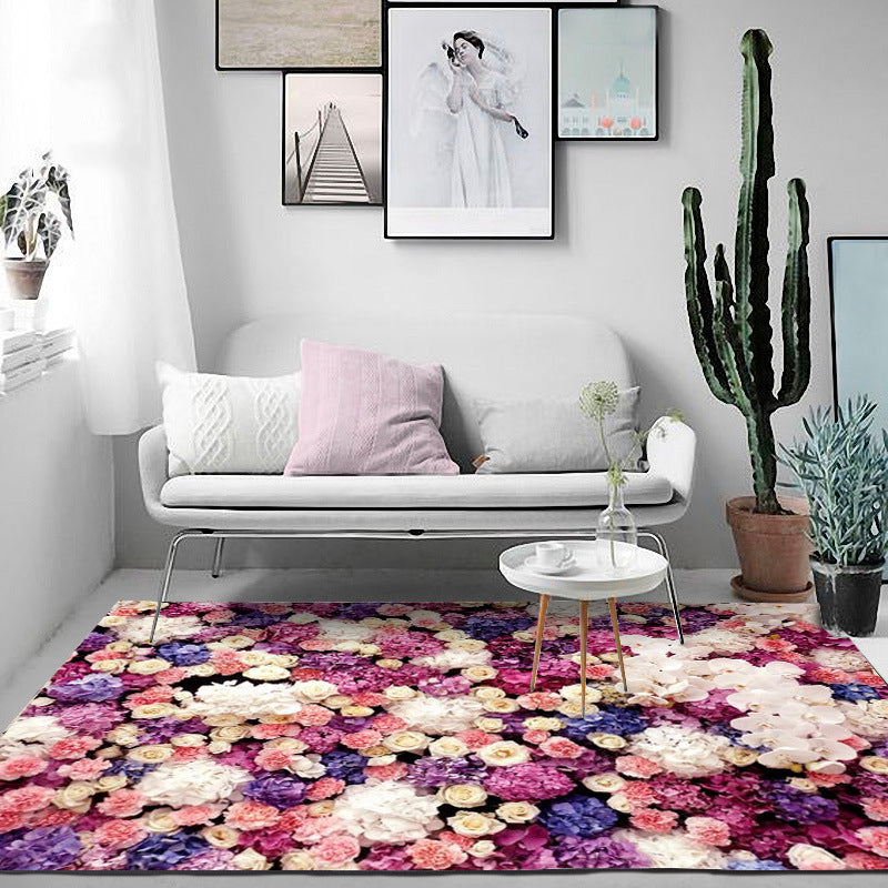 French Country Floral Pattern Rug Purple and Pink Polyester Rug Machine Washable Non-Slip Backing Area Rug for Living Room Purple Clearhalo 'Area Rug' 'French Country' 'Rugs' Rug' 1596568