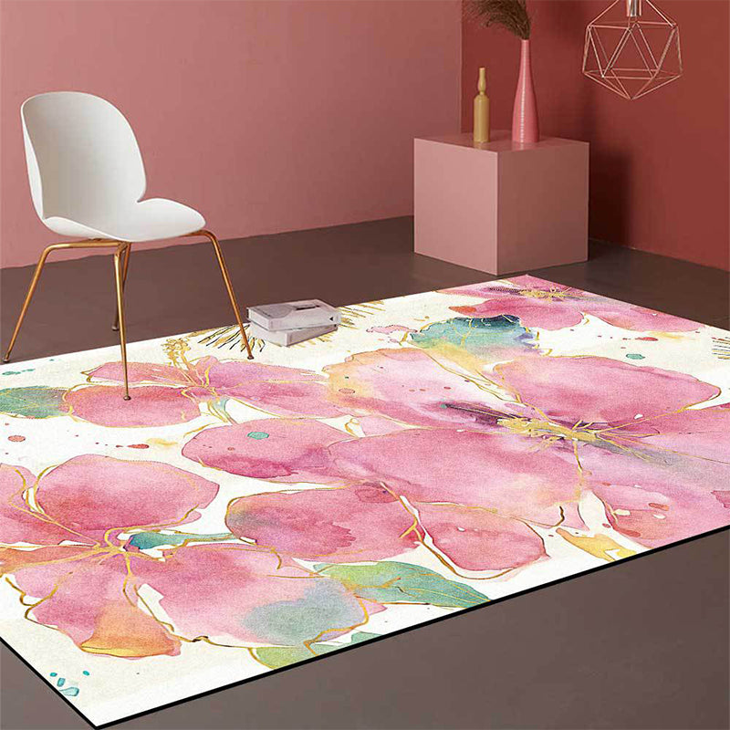 French Country Floral Pattern Rug Pink and White Polyester Rug Machine Washable Non-Slip Backing Area Rug for Living Room Pink Clearhalo 'Area Rug' 'French Country' 'Rugs' Rug' 1596576