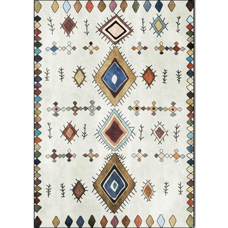 White Bohemian Rug Polyester Geometric Pattern Rug Washable Non-Slip Backing Carpet for Living Room Clearhalo 'Area Rug' 'Bohemian' 'Rugs' Rug' 1596626