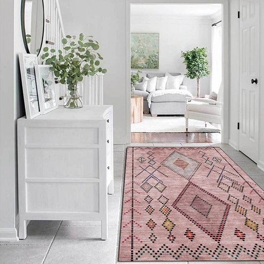 Pink Bohemian Rug Polyester Geometric Dotted Line Pattern Rug Washable Non-Slip Backing Carpet for Living Room Pink Clearhalo 'Area Rug' 'Bohemian' 'Rugs' Rug' 1596640