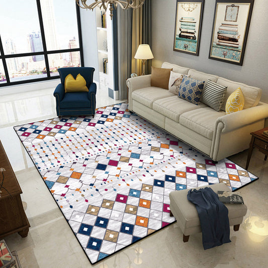Unique Geometric Pattern Rug White Multicolor Vintage Rug Polyester Washable Anti-Slip Backing Area Rug for Bedroom White Clearhalo 'Area Rug' 'Bohemian' 'Rugs' Rug' 1596648