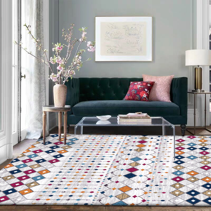 Unique Geometric Pattern Rug White Multicolor Vintage Rug Polyester Washable Anti-Slip Backing Area Rug for Bedroom Clearhalo 'Area Rug' 'Bohemian' 'Rugs' Rug' 1596649