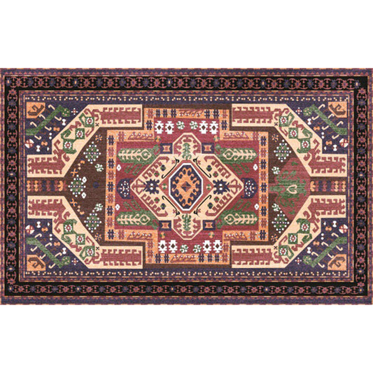 Southwestern Living Room Rug in Red Tribal Irregular Shape Print Rug Polyester Washable Area Rug
