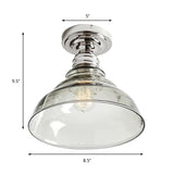 1 Light Bowl Shade Semi Flush Light Industrial Black/Chrome Clear Glass Ceiling Mount for Living Room Clearhalo 'Ceiling Lights' 'Close To Ceiling Lights' 'Close to ceiling' 'Glass shade' 'Glass' 'Semi-flushmount' Lighting' 159669