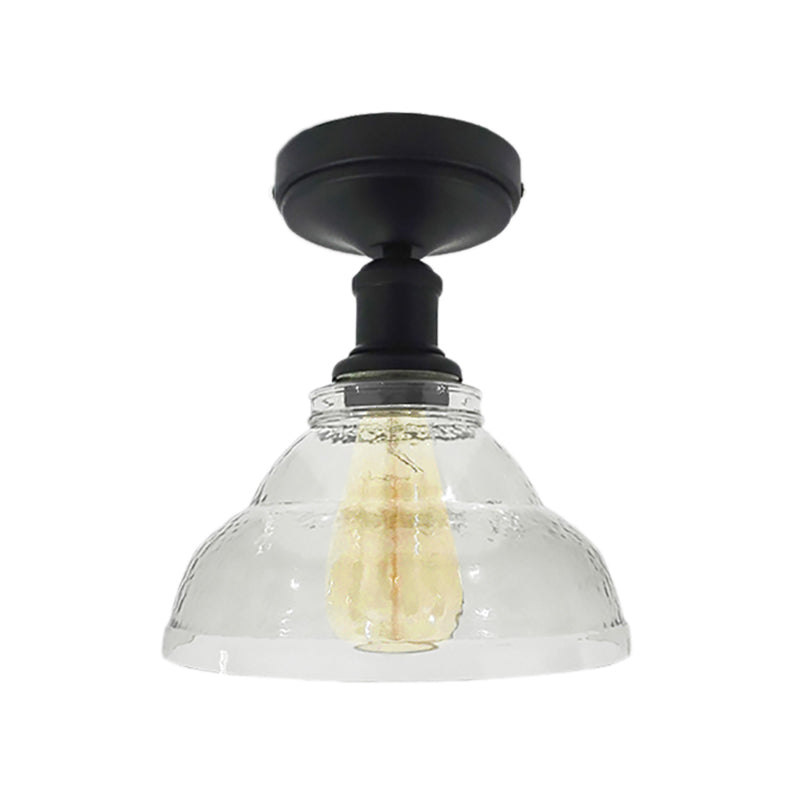 1 Light Bowl Shade Semi Flush Light Industrial Black/Chrome Clear Glass Ceiling Mount for Living Room Clearhalo 'Ceiling Lights' 'Close To Ceiling Lights' 'Close to ceiling' 'Glass shade' 'Glass' 'Semi-flushmount' Lighting' 159671