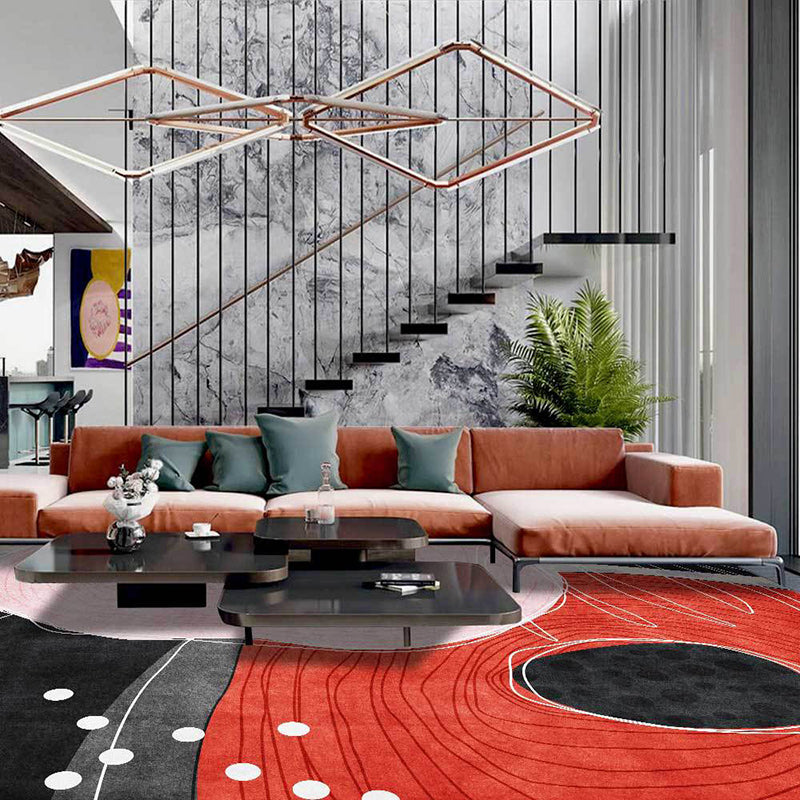 Novelty Living Room Rug in Red and Black Color Block Dots Line Print Rug Polyester Washable Stain-Resistant Area Rug Red Clearhalo 'Area Rug' 'Rug' 1596810