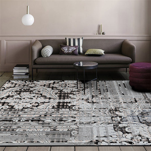 Shabby Chic Paisley Pattern Rug Grey Polyester Rug Machine Washable Non-Slip Backing Area Rug for Living Room Grey