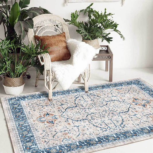 Traditional Medallion Pattern Rug Blue and Grey Tribal Rug Polyester Washable Anti-Slip Backing Area Rug for Bedroom Clearhalo 'Area Rug' 'Rugs' 'Shabby Chic' Rug' 1596827