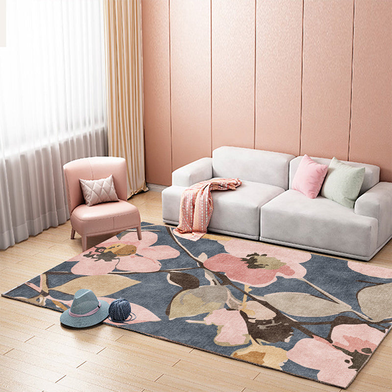 Unique Floral Pattern Rug Blue and Pink French Country Rug Polyester Washable Anti-Slip Backing Carpet for Living Room Clearhalo 'Area Rug' 'French Country' 'Rugs' Rug' 1596851