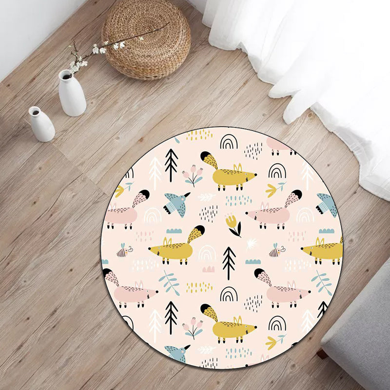 Kids Bedroom Rug in White Animal Mouse Bird Tree Print Rug Polyester Washable Stain-Resistant Area Rug Light Pink Clearhalo 'Area Rug' 'Rug' 1596906