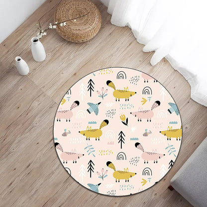 Kids Bedroom Rug in White Animal Mouse Bird Tree Print Rug Polyester Washable Stain-Resistant Area Rug Light Pink Clearhalo 'Area Rug' 'Rug' 1596906
