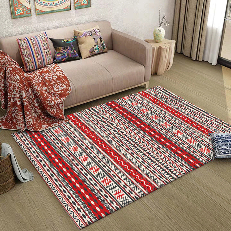 Bohemian Striped Print Rug Red Polyester Rug Machine Washable Non-Slip Area Rug for Living Room Red Clearhalo 'Area Rug' 'Bohemian' 'Rugs' Rug' 1596914