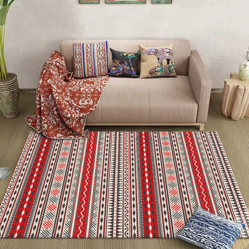 Bohemian Striped Print Rug Red Polyester Rug Machine Washable Non-Slip Area Rug for Living Room Clearhalo 'Area Rug' 'Bohemian' 'Rugs' Rug' 1596915