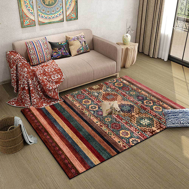 Classic Tribal Striped Pattern Rug Red and Brown Vintage Rug Polyester Washable Anti-Slip Backing Area Rug for Bedroom Clearhalo 'Area Rug' 'Bohemian' 'Rugs' Rug' 1596931