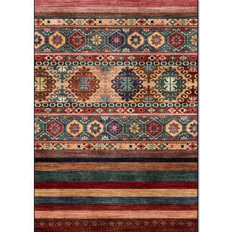 Classic Tribal Striped Pattern Rug Red and Brown Vintage Rug Polyester Washable Anti-Slip Backing Area Rug for Bedroom Clearhalo 'Area Rug' 'Bohemian' 'Rugs' Rug' 1596932