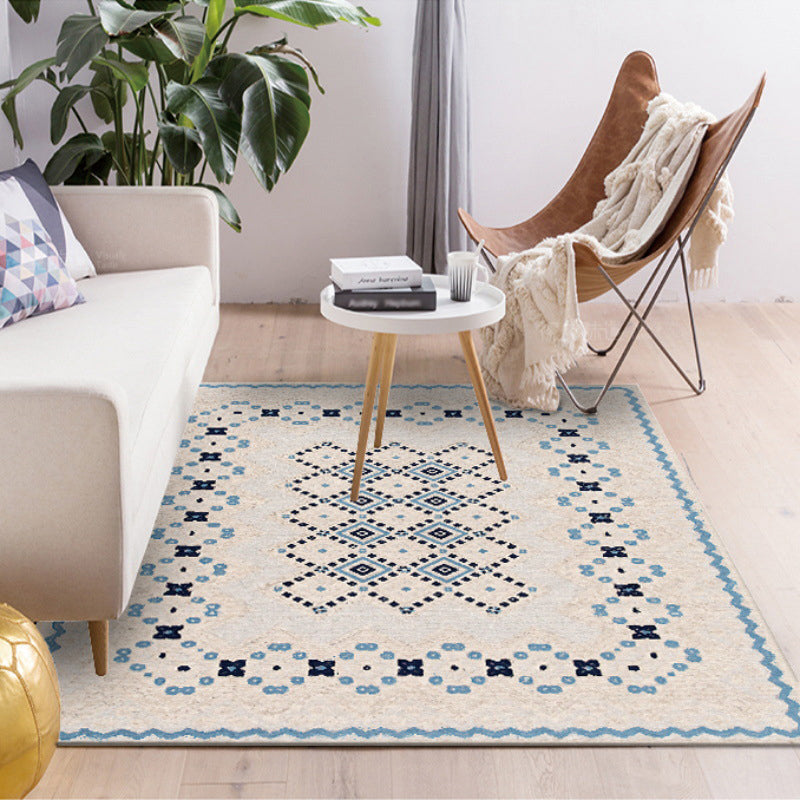 Stylish Geometric Pattern Rug Blue Vintage Rug Polyester Washable Anti-Slip Backing Area Rug for Bedroom Blue Clearhalo 'Area Rug' 'Bohemian' 'Rugs' Rug' 1596938