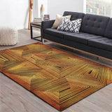 Golden Nordic Rug Polyester Stripe Pattern Rug Washable Non-Slip Backing Carpet for Living Room