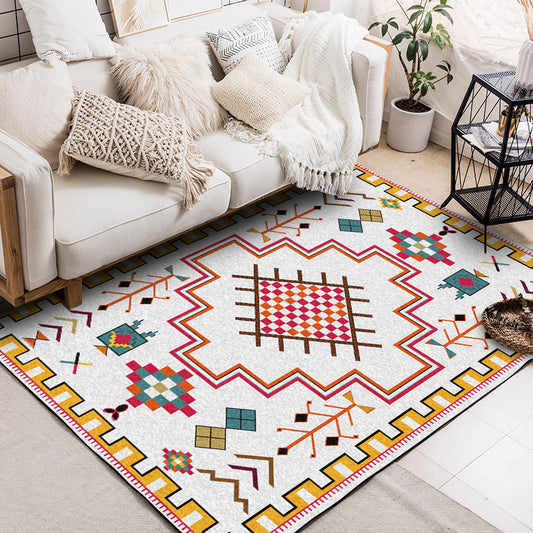 Southwestern Living Room Rug in Ivory Tribal Diamond Check Print Rug Polyester Anti-Slip Backing Area Rug White Clearhalo 'Area Rug' 'Rugs' 'Southwestern' Rug' 1597004