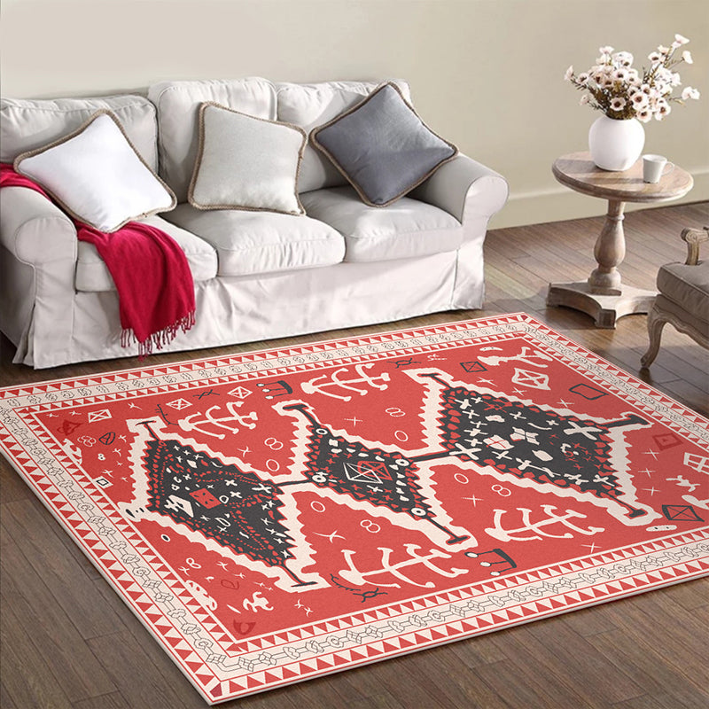 Red Bedroom Rug Southwestern Tribal Triangle Rhombus Pattern Area Rug Polyester Machine Washable Carpet Red Clearhalo 'Area Rug' 'Rugs' 'Southwestern' Rug' 1597012