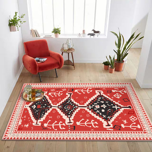 Red Bedroom Rug Southwestern Tribal Triangle Rhombus Pattern Area Rug Polyester Machine Washable Carpet Clearhalo 'Area Rug' 'Rugs' 'Southwestern' Rug' 1597013