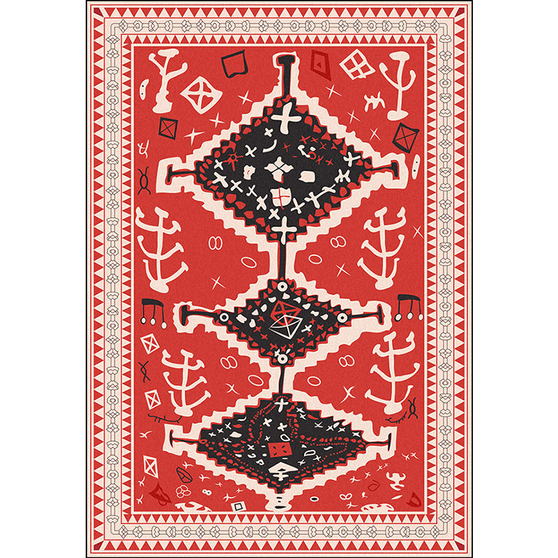 Red Bedroom Rug Southwestern Tribal Triangle Rhombus Pattern Area Rug Polyester Machine Washable Carpet Clearhalo 'Area Rug' 'Rugs' 'Southwestern' Rug' 1597014
