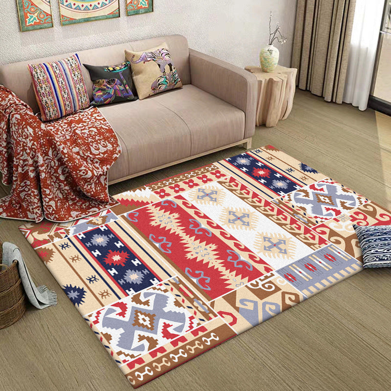 Americana Southwestern Rug in Red and Brown Tribal Geometry Pattern Rug Polyester Washable Carpet for Home Decoration Red Clearhalo 'Area Rug' 'Rugs' 'Southwestern' Rug' 1597020