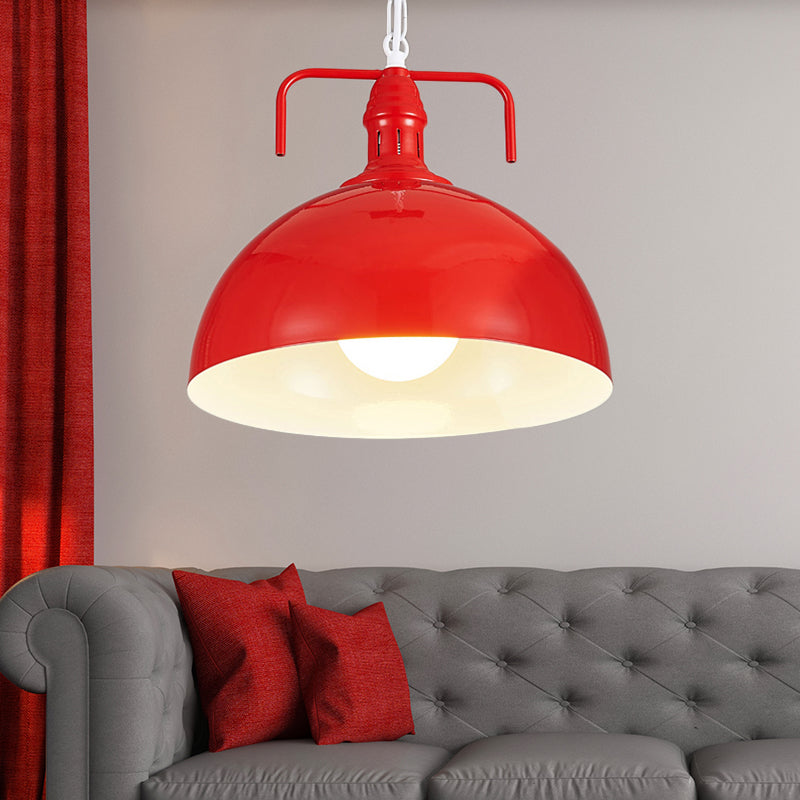 12"/16" W Bowl Living Room Pendant Lighting Industrial Metallic 1 Light Red/Yellow/Rust Finish Hanging Fixture Red Clearhalo 'Art Deco Pendants' 'Cast Iron' 'Ceiling Lights' 'Ceramic' 'Crystal' 'Industrial Pendants' 'Industrial' 'Metal' 'Middle Century Pendants' 'Pendant Lights' 'Pendants' 'Tiffany' Lighting' 15971