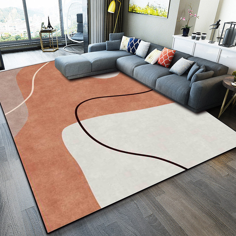 Orange Bedroom Rug Novelty Color Block Irregular Shape Line Pattern Area Rug Polyester Stain-Resistant Carpet Cameo Brown Clearhalo 'Area Rug' 'Rug' 1597116
