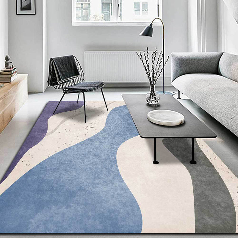 Modern Novelty Rug in Ivory Colorblock Wave Pattern Rug Polyester Non-Slip Backing Carpet for Home Decoration Blue Clearhalo 'Area Rug' 'Rug' 1597140