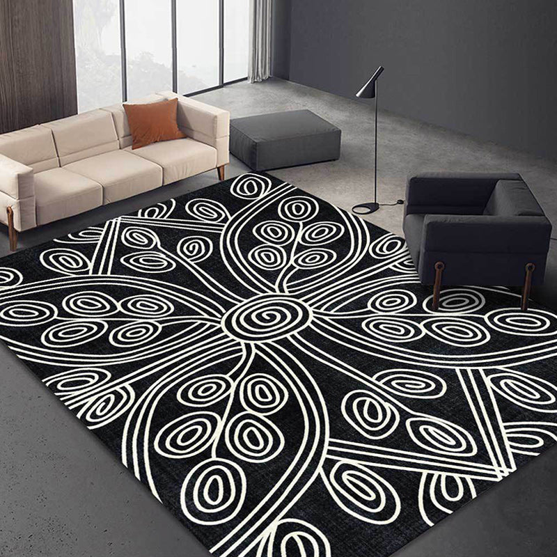 Novelty Living Room Rug in Black Geometric Line Print Rug Polyester Washable Anti-Slip Backing Area Rug Black Clearhalo 'Area Rug' 'Rug' 1597164