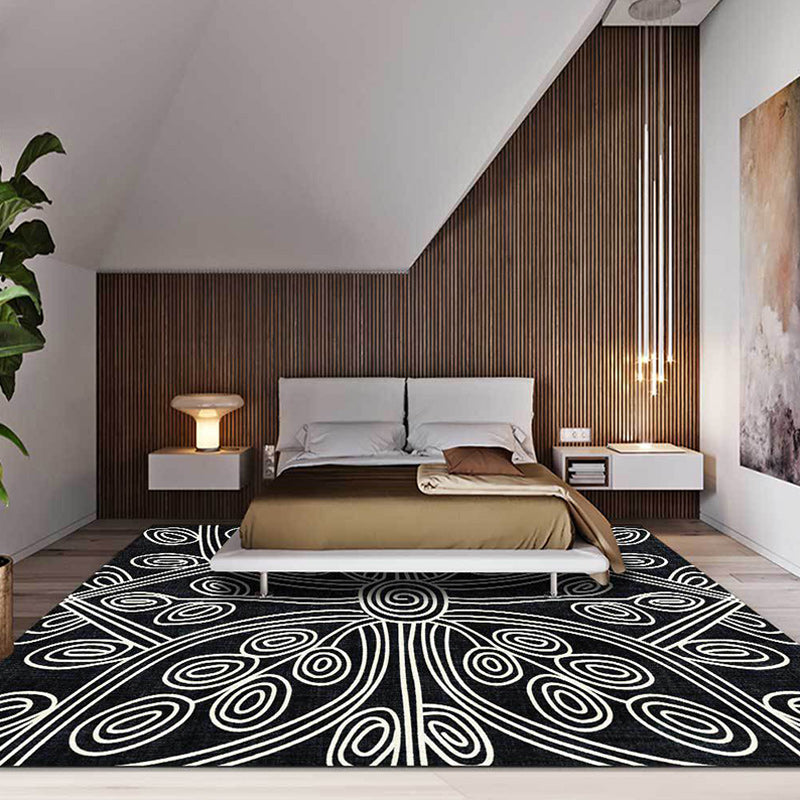 Novelty Living Room Rug in Black Geometric Line Print Rug Polyester Washable Anti-Slip Backing Area Rug Clearhalo 'Area Rug' 'Rug' 1597165