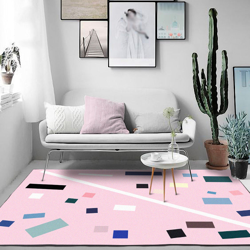 Nordic Novelty Rug in Pink Geometry Rectangle Pattern Rug Polyester Non-Slip Backing Carpet for Home Decoration Pink Clearhalo 'Area Rug' 'Rug' 1597172