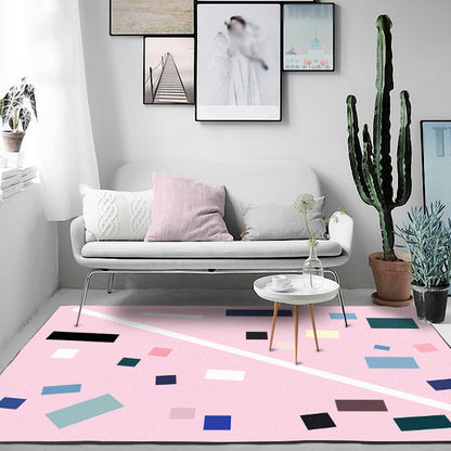 Nordic Novelty Rug in Pink Geometry Rectangle Pattern Rug Polyester Non-Slip Backing Carpet for Home Decoration Pink Clearhalo 'Area Rug' 'Rug' 1597172