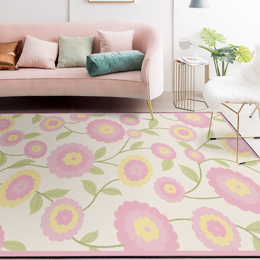 French Country Floral Pattern Rug Pink Polyester Rug Machine Washable Non-Slip Backing Area Rug for Living Room Clearhalo 'Area Rug' 'French Country' 'Rugs' Rug' 1597189
