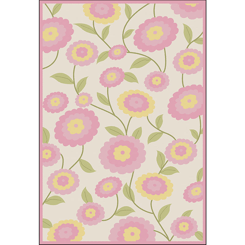 French Country Floral Pattern Rug Pink Polyester Rug Machine Washable Non-Slip Backing Area Rug for Living Room Clearhalo 'Area Rug' 'French Country' 'Rugs' Rug' 1597190