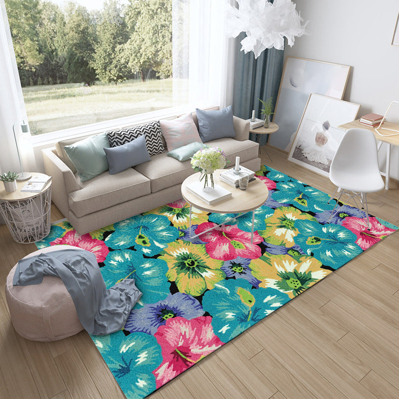 Blue Multicolor French Country Rug Polyester Floral Pattern Rug Washable Non-Slip Backing Area Rug for Living Room Aqua Clearhalo 'Area Rug' 'French Country' 'Rugs' Rug' 1597196