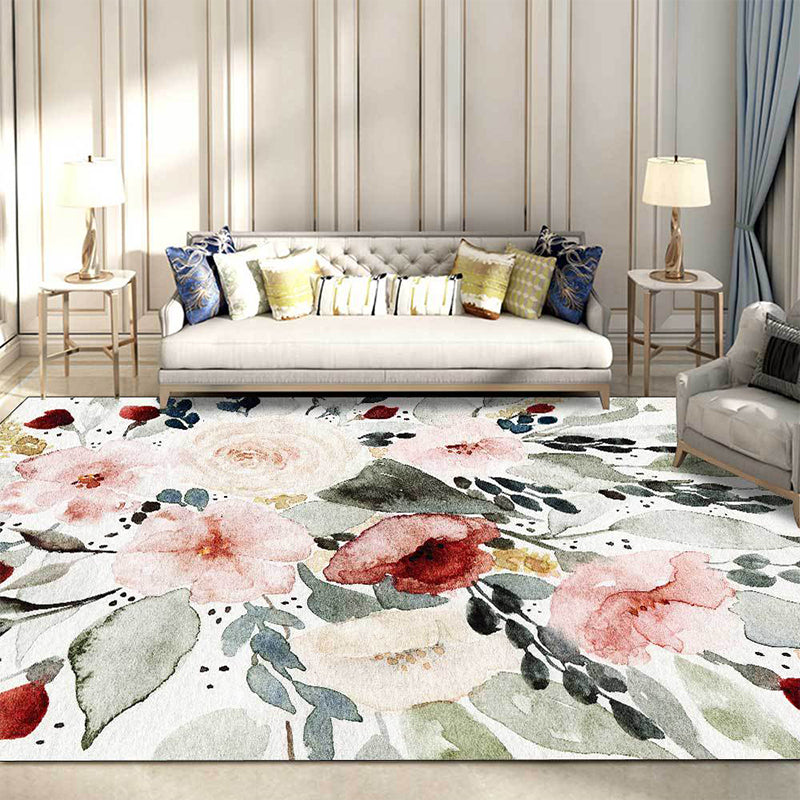 Green French Country Rug Polyester Floral and Leaf Pattern Rug Washable Non-Slip Backing Area Rug for Living Room Clearhalo 'Area Rug' 'French Country' 'Rugs' Rug' 1597205