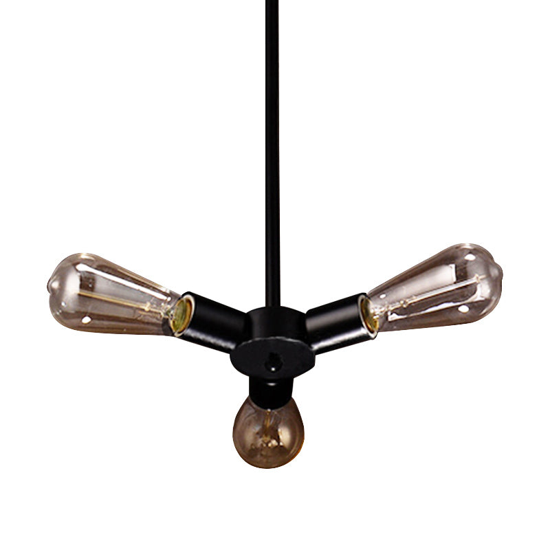 3/4/5 Lights Bare Bulb Chandelier Light Vintage Black Finish Metal Ceiling Light with Hanging Rod for Bar Clearhalo 'Cast Iron' 'Ceiling Lights' 'Chandeliers' 'Industrial Chandeliers' 'Industrial' 'Metal' 'Middle Century Chandeliers' 'Rustic Chandeliers' 'Tiffany' Lighting' 159729