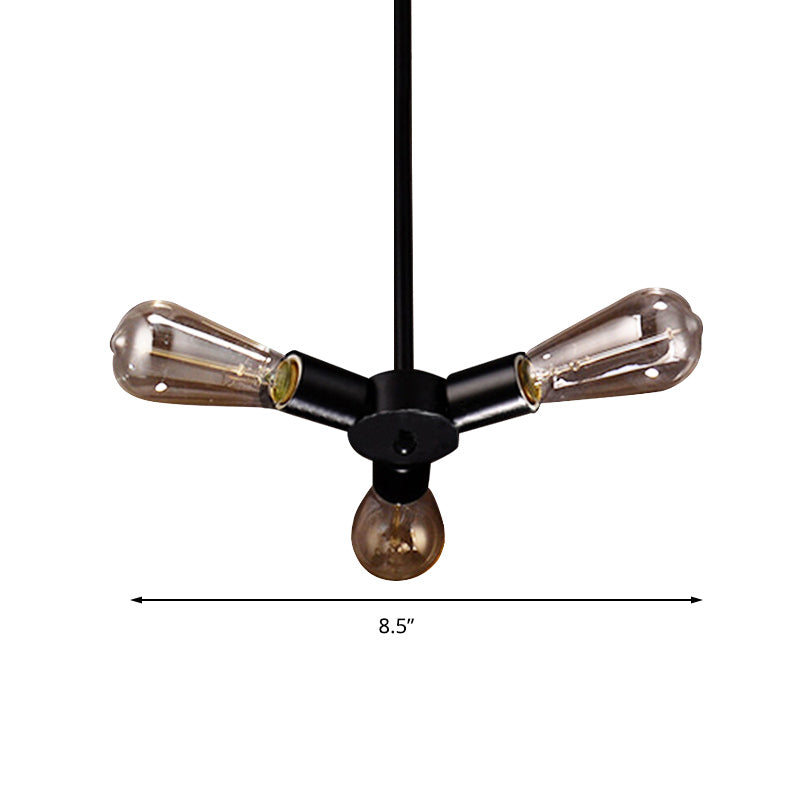 3/4/5 Lights Bare Bulb Chandelier Light Vintage Black Finish Metal Ceiling Light with Hanging Rod for Bar Clearhalo 'Cast Iron' 'Ceiling Lights' 'Chandeliers' 'Industrial Chandeliers' 'Industrial' 'Metal' 'Middle Century Chandeliers' 'Rustic Chandeliers' 'Tiffany' Lighting' 159730