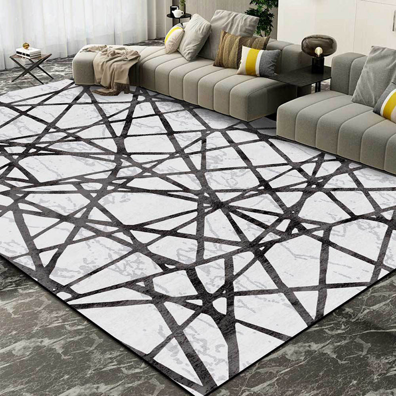 Grey Bedroom Rug Novelty Geometric Lines Pattern Area Rug Polyester Non-Slip Washable Carpet White Clearhalo 'Area Rug' 'Rug' 1597382