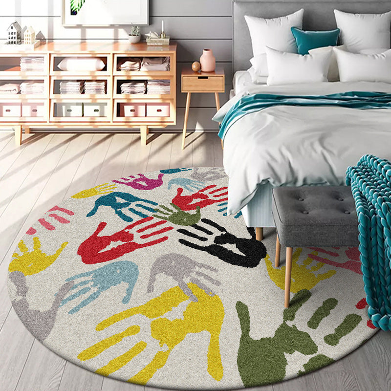 Contemporary Novelty Rug in Ivory Handprints Pattern Rug Polyester Washable Washable Carpet for Home Decoration Beige Clearhalo 'Area Rug' 'Rug' 1597390