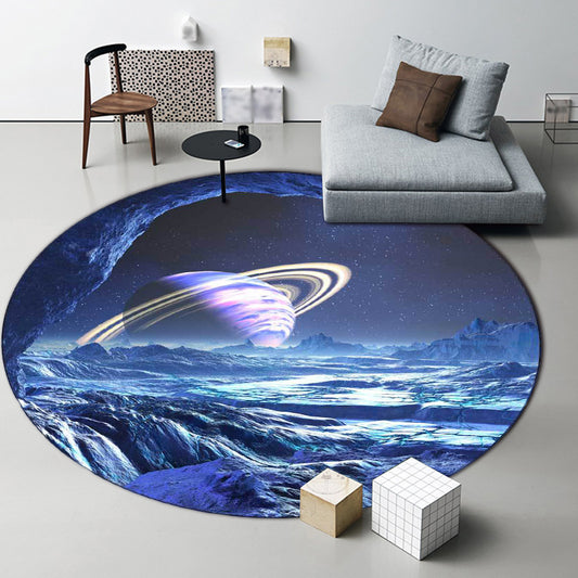 Casual Modern Rug in Blue Outer Space Planet Pattern Rug Polyester Pet Friendly Carpet for Home Decoration Clearhalo 'Area Rug' 'Modern' 'Rugs' Rug' 1597423