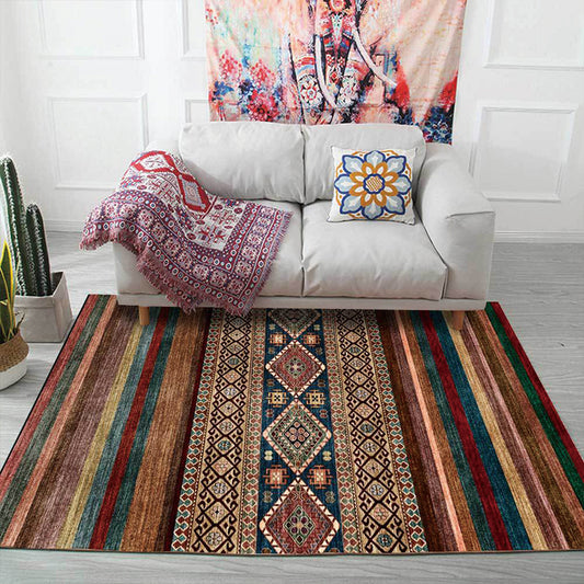 Bohemian Striped Print Rug Brown Polyester Rug Machine Washable Non-Slip Area Rug for Living Room Brown Clearhalo 'Area Rug' 'Bohemian' 'Rugs' Rug' 1597438